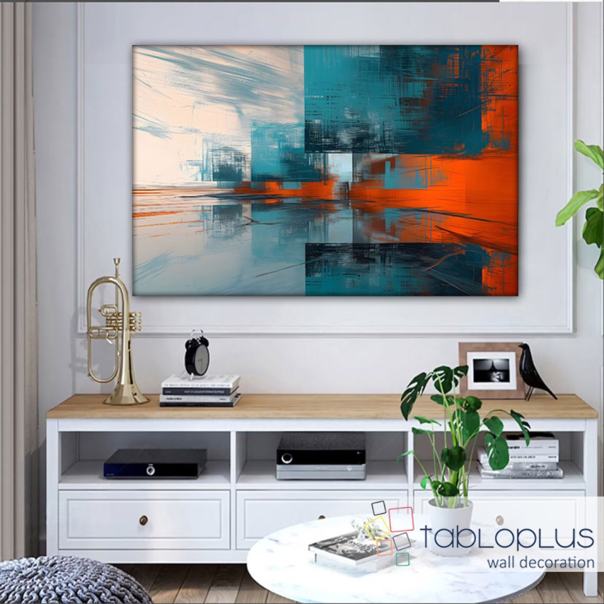 Orange Blue II Abstract Textured Partial Oil Painting